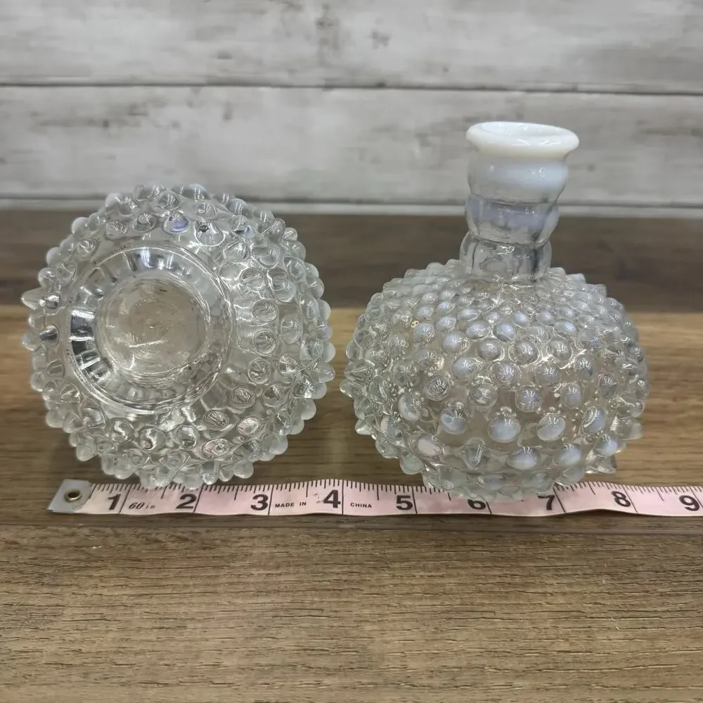 Vtg Fenton Hobnail Opalescent Bottle Vase No Stopper Cottagecore Shabby 2 pieces